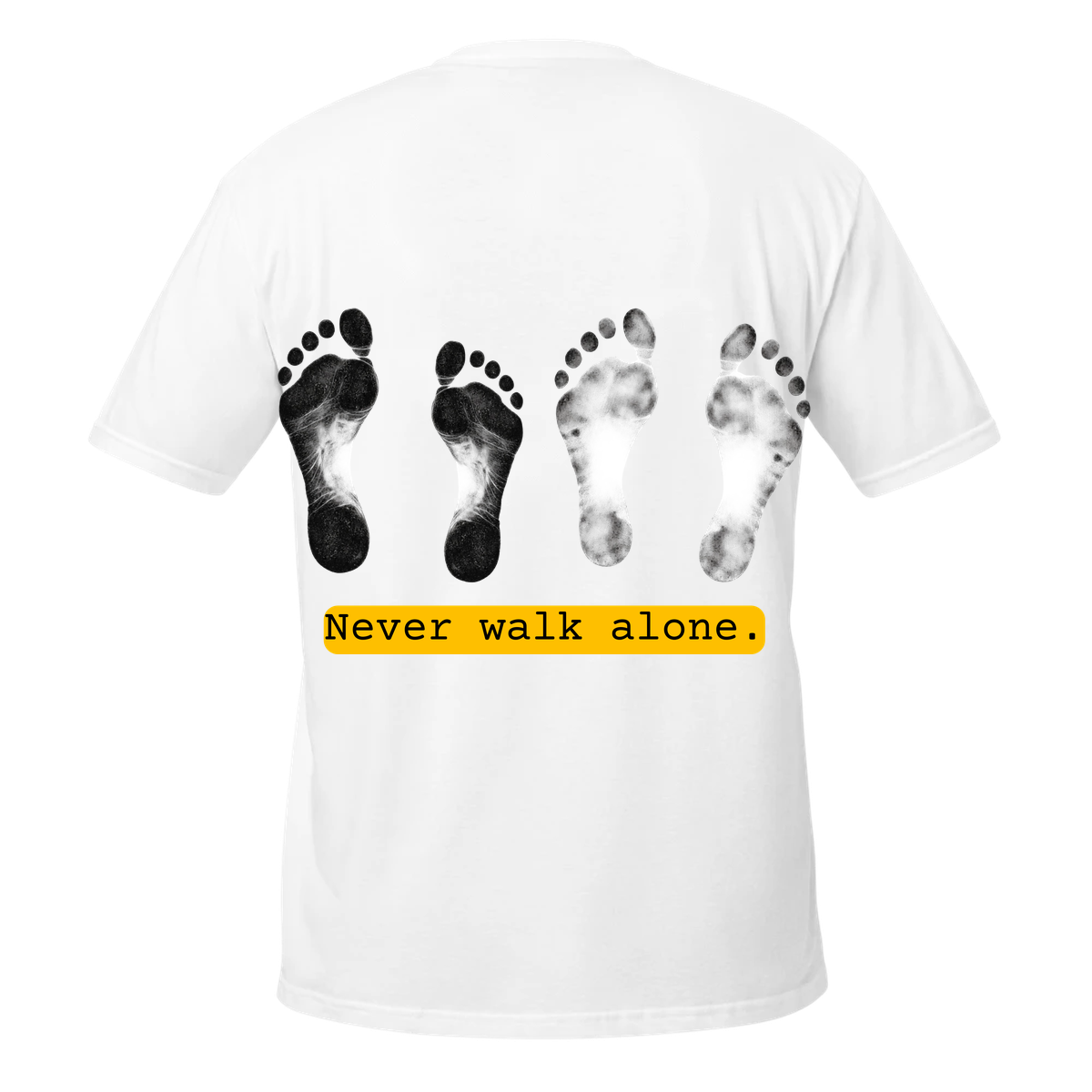 2BT1 white tee, Never Walk Alone design