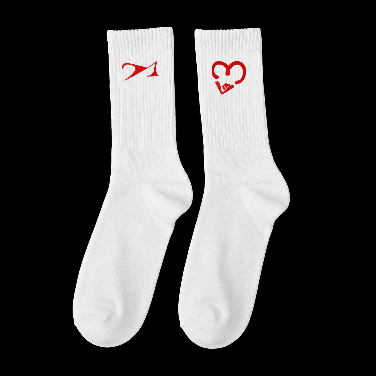 White 2BT1 socks with red mark and heart